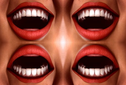 A seamless tile pattern background made out of funny smiling mouths.