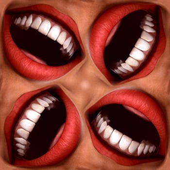 A seamless tile pattern background made out of funny smiling mouths.