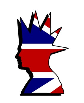 A profile of a punk head with the UK flag within the head..