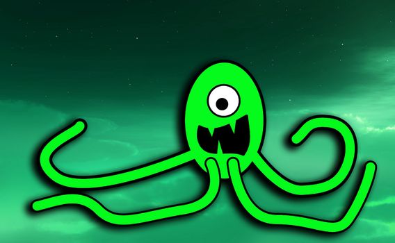 An illustration of a cartoon egg like space alien.