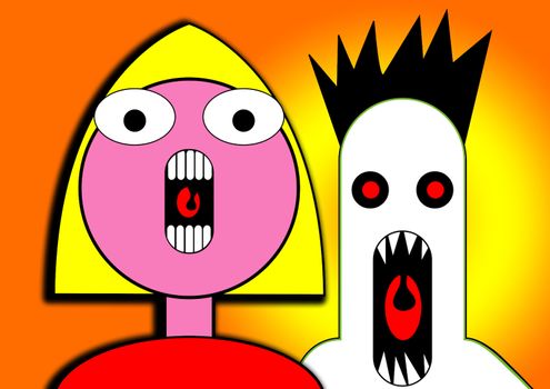 A little girl who is screaming from the fright of the monster behind her. It would be a good image for Halloween.
