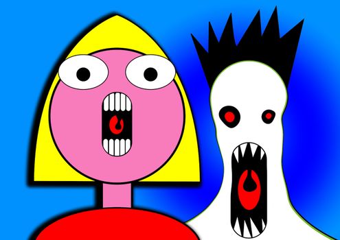 A little girl who is screaming from the fright of the monster behind her. It would be a good image for Halloween.
