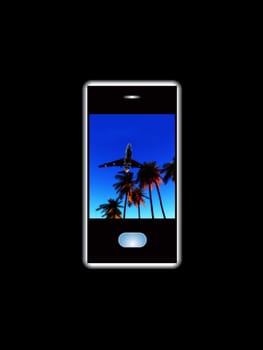 A posh mobile phone with a image of a tropical scene.