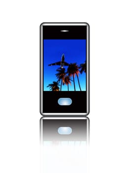 A posh mobile phone with a image of a tropical scene.
