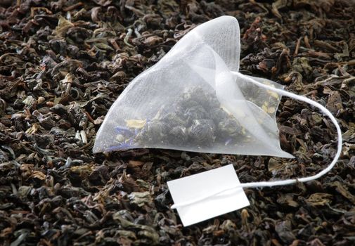 Jasmine pearl tea in a biodegradable bag.