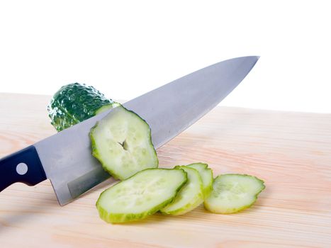 The Cutting by knife of  cucumber