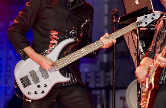 Duran Duran bassist John Taylor live on stage in Malta on 26th July 2008 during Red Carpet Massacre Tour