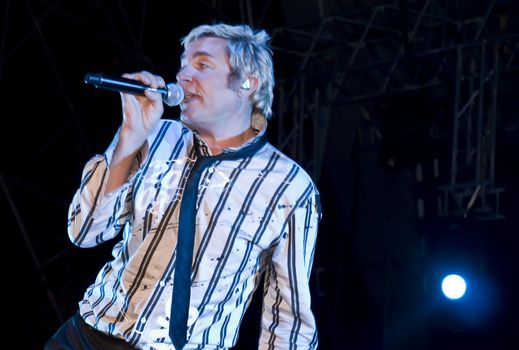 Duran Duran frontman and vocalist Simon Le Bon live on stage in Malta on 26th July 2008 during Red Carpet Massacre Tour