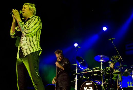 Duran Duran frontman and vocalist Simon Le Bon live on stage in Malta on 26th July 2008 during Red Carpet Massacre Tour