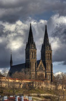 Vysehrad - second seat of the Bohemian princes and kings of the Premyslides dynasty, founded in the 10th century. The original castle figured in romantic legends about the beginning of Prague and the Bohemian state.
Chapter Church of St Peter and Paul in the Vysehrad. 
Prague, Czech republic, Europe.