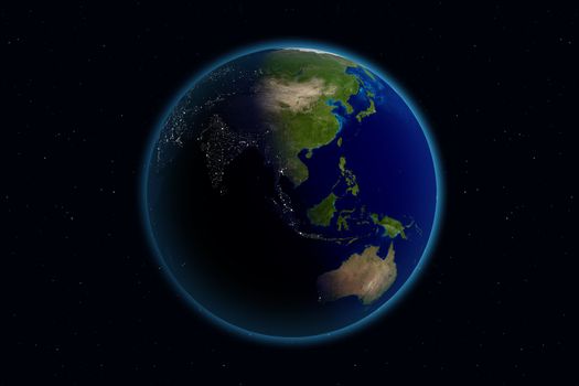 Beautiful Planet Earth. Viewing Asia day and night.