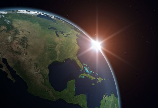 Beautiful Planet Earth. Sun rising over North America.