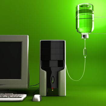 Serum to the old/sick computer. 3D illustration.. high resolution rendered..