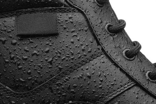 Close-up shot of a leather waterproof boot