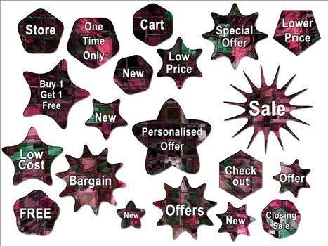 Digital High Rise Buildings Abstract Stars and Special Offer Stickers