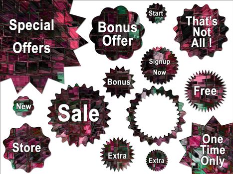 Digital High Rise Buildings Abstract Stars and Special Offer Stickers