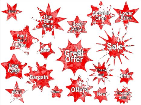 Christmas Snow Snowflakes on Red Special Offer Holiday Sales Stickers Star Shaped