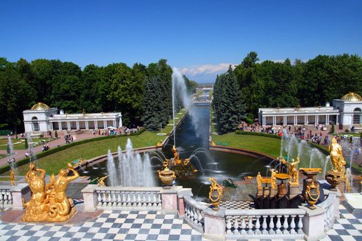 famous petergof park with fountains in Saint Petersburg Russia
