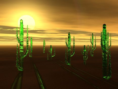 A desert sunset as viewed by a computer in a virtual world.