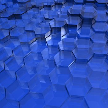 Translucent blue hexagon background with an ice or glass appearance.