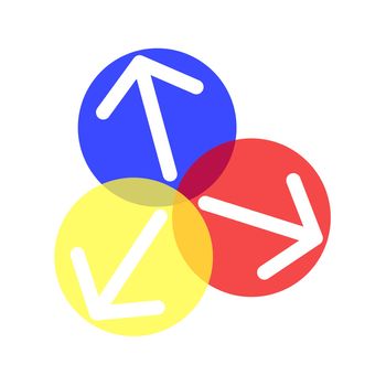 blue yellow red ball with arrow illustration on white background