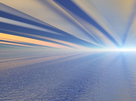 A fantasy image of radiant light from over the horizon.