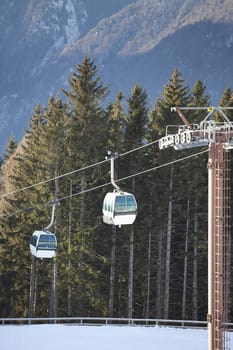 Ski gondola in Italian Dolomites