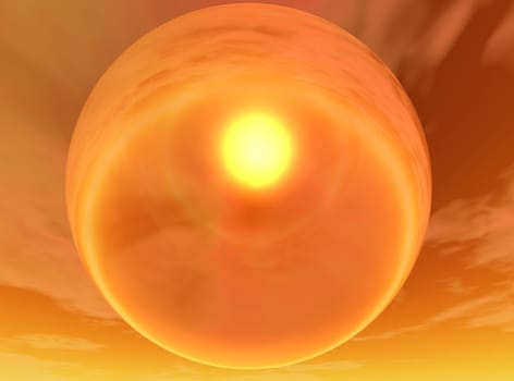 A background of the sun shiny through a glass sphere.