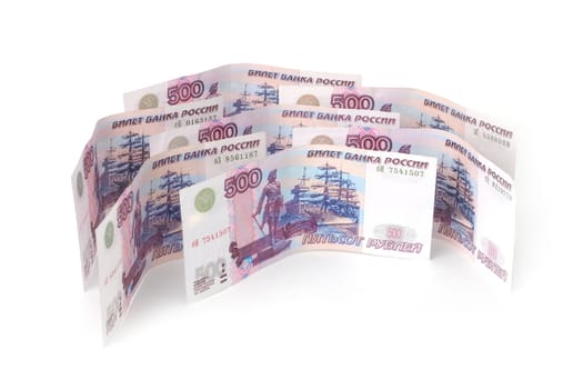Russian money, five hundred of roubles on a white background.