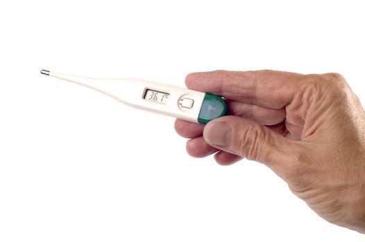 object on white - medical tool - thermometer in hand