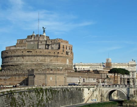 The Sant Angelo Castle in Rome on the river.
