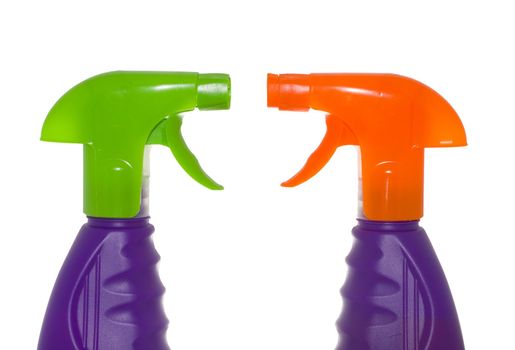 two plastic sprayers isolated on the white background