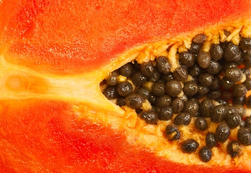 Slice of bright orange sweet mellow papaya isolated on white