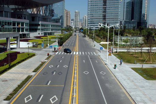 China, Guangdong province, Shenzhen city. New roads in business district.