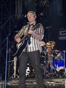 Duran Duran frontman and vocalist Simon Le Bon live on stage in Malta on 26th July 2008 during Red Carpet Massacre Tour