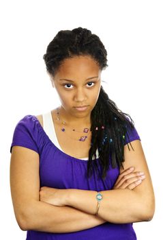 Isolated portrait of beautiful black teenage girl pouting