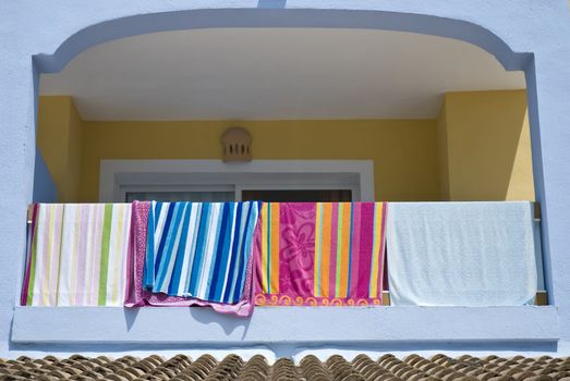 Towels left outside balcony for drying!