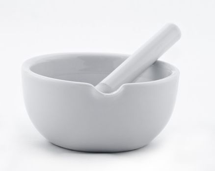 Image of a ceramic grinding mortar isolated against a white background.