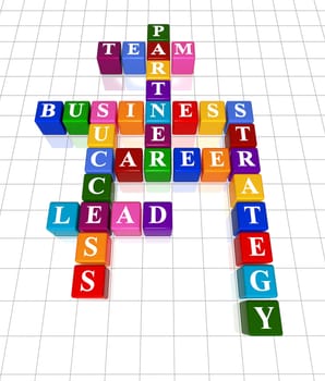 3d colour boxes crossword - partner, team, business, success, career, lead, strategy