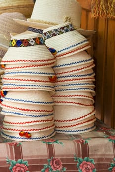 Image of a stack of traditional Romanian hats.Shot with Canon 70-200mm f/2.8L IS USM