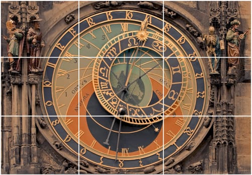 Segmented image of the astronomical clock from Prague.
