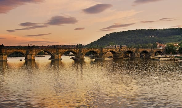 Dusk over the Charles Bridge,Prague.