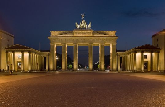 Night image of Brandenburger gate, one of the symbols of Berlin.