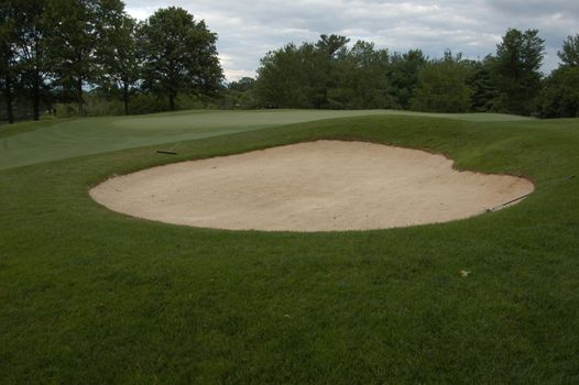A sandtrap on a golf course in the North Carolina mountains