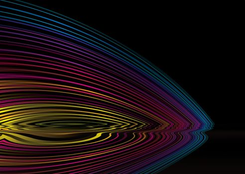 Flowing lines of an abstract rainbow background with reflection