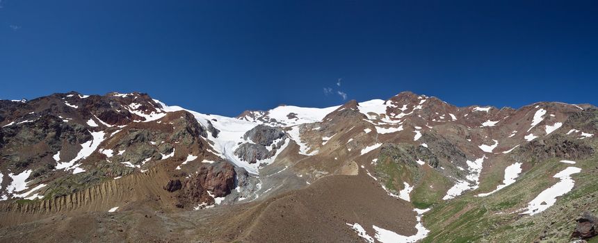 panorama of Cevedale mountain and glacier in Stelvio national park, Trentino, Italy