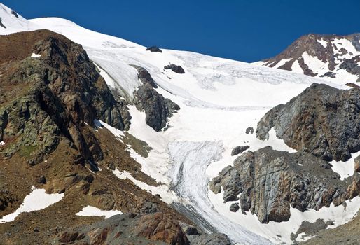 summer view of Larker Glacier, Cevedale mountain, in Stelvio National park, Italy