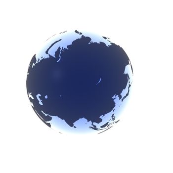 A globe with Asia rendered in a soft blue gel.