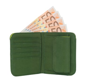 Open wallet with banknotes isolated on a white background