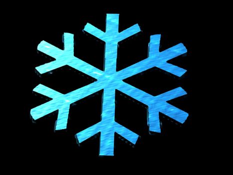 A computer generated image of a snow flake on a black background.